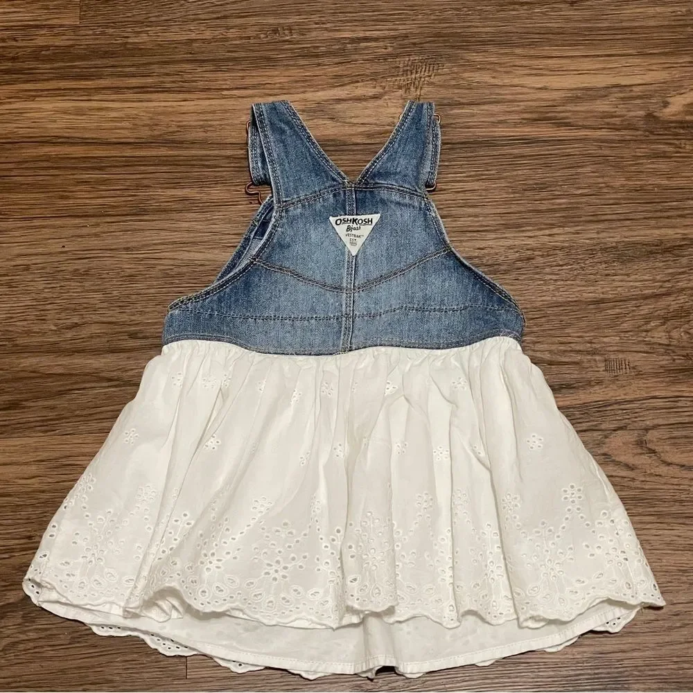 Oshkosh Baby Girls Sleeveless Jumper Cotton Blue Denim and White Size 12-18 Mos